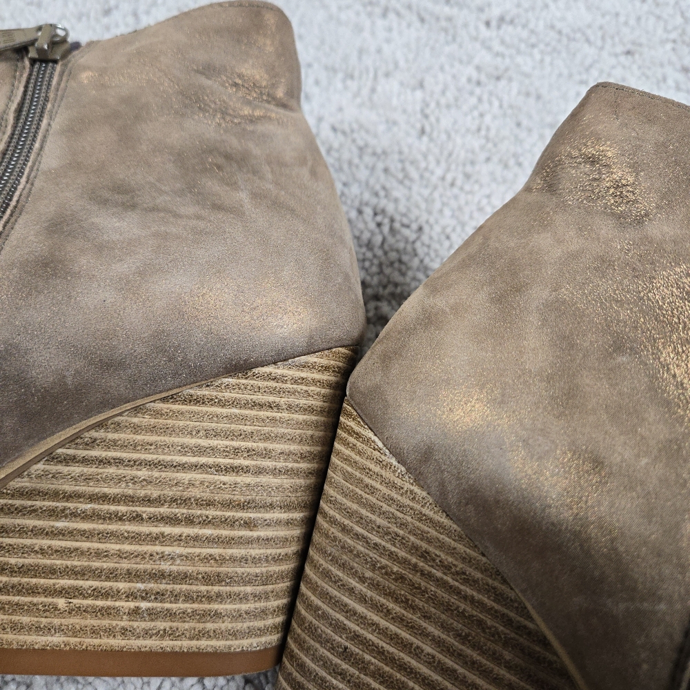 Miz Mooz Taupe Metallic Leather Peep-Toe Wedge Booties - Picture 9 of 10